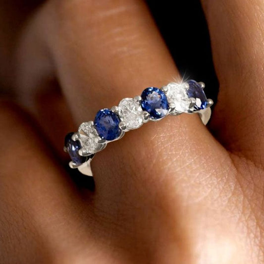 Oval Cut Blue Sapphire Wedding Ring