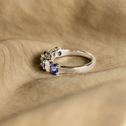 Oval Cut Blue Sapphire Wedding Ring