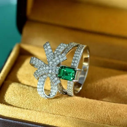 Vintage Bowknot Emerald Cocktail Ring-Miusejewelry