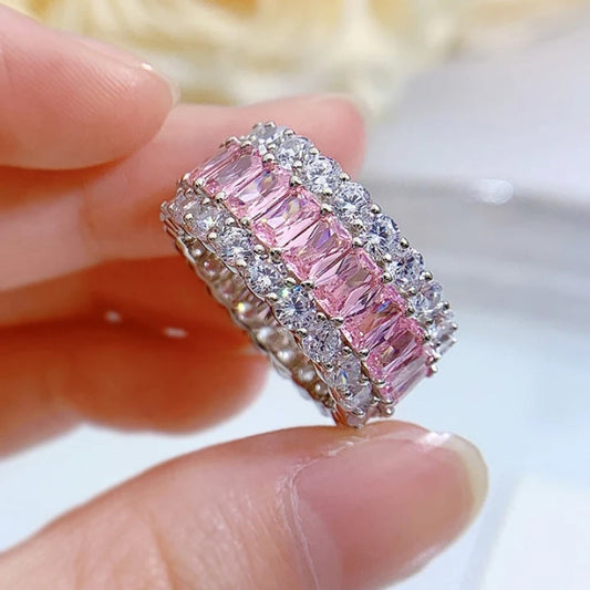 Gorgeous Triple Row Ring Wedding Band in Sterling Silver-Miusejewelry