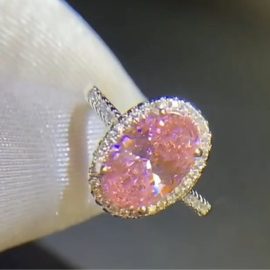 8Ct Oval Cut Pink Engagement Ring-Miusejewelry