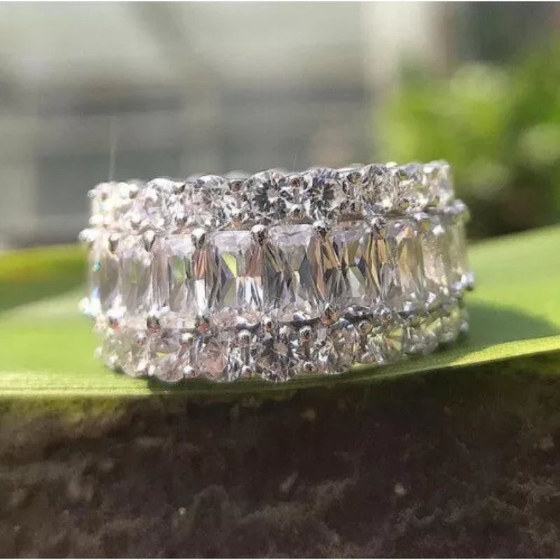 Gorgeous Triple Row Wedding Band in Sterling Silver-Miusejewelry