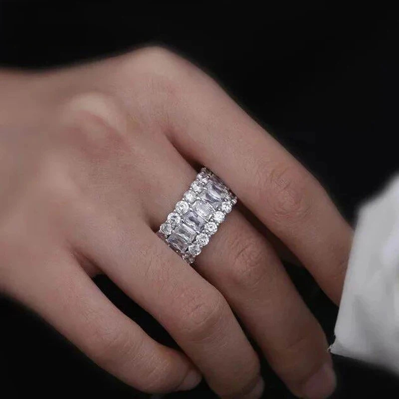 Gorgeous Triple Row Wedding Band in Sterling Silver-Miusejewelry