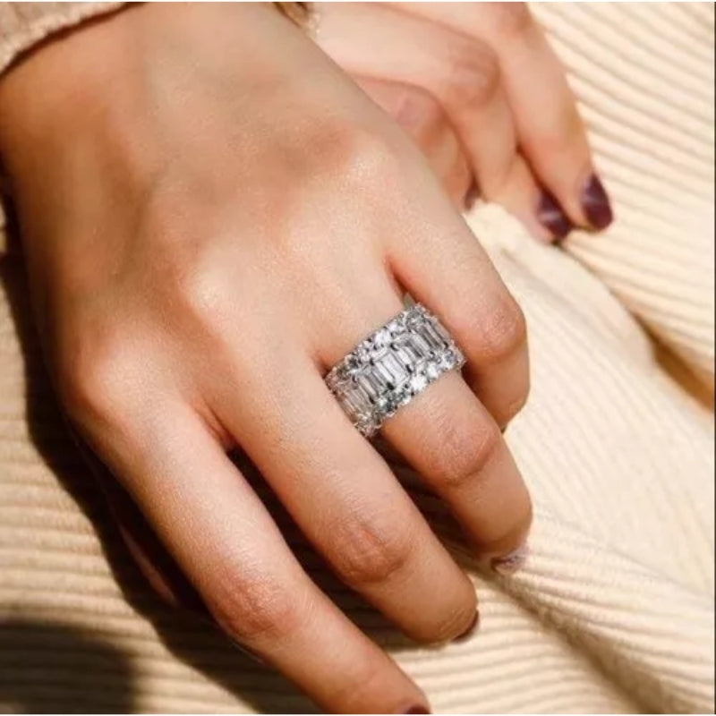 Gorgeous Triple Row Wedding Band in Sterling Silver-Miusejewelry