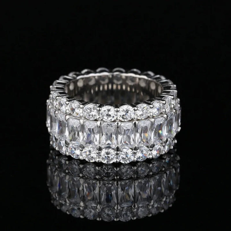 Gorgeous Triple Row Wedding Band in Sterling Silver-Miusejewelry