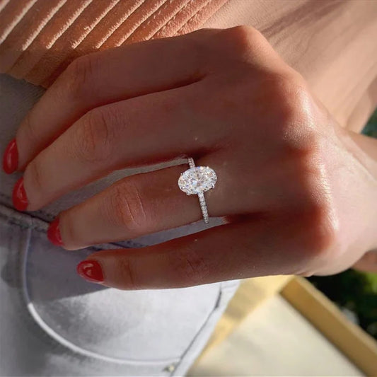 Classic Oval Cut Engagement Ring In Sterling Silver-Miusejewelry