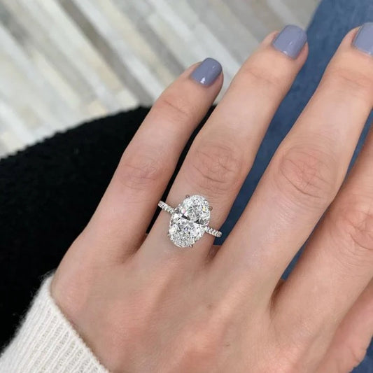 Classic Oval Cut Engagement Ring In Sterling Silver-Miusejewelry