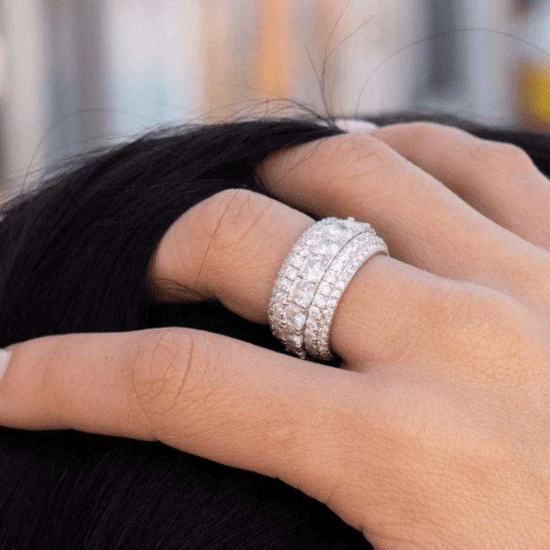 5 Layer Round White Diamond White Sapphire Wedding Ring-Miusejewelry