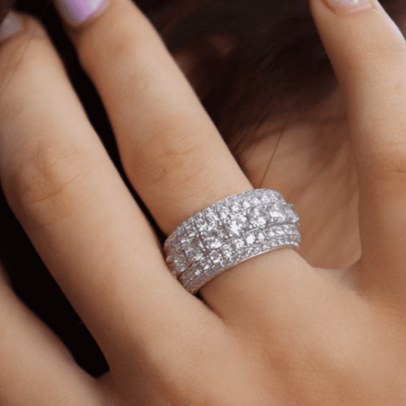 5 Layer Round White Diamond White Sapphire Wedding Ring-Miusejewelry