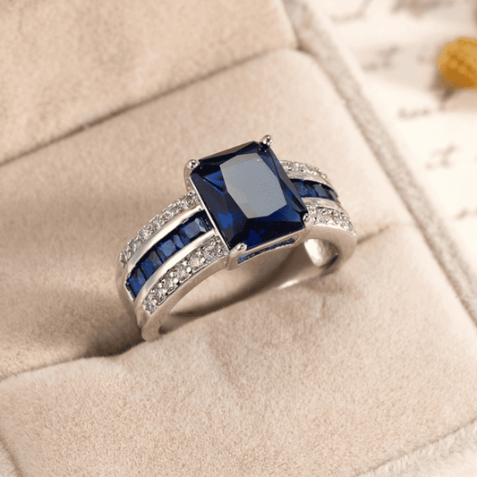 6Ct Blue Baguette Engagement Ring-Miusejewelry