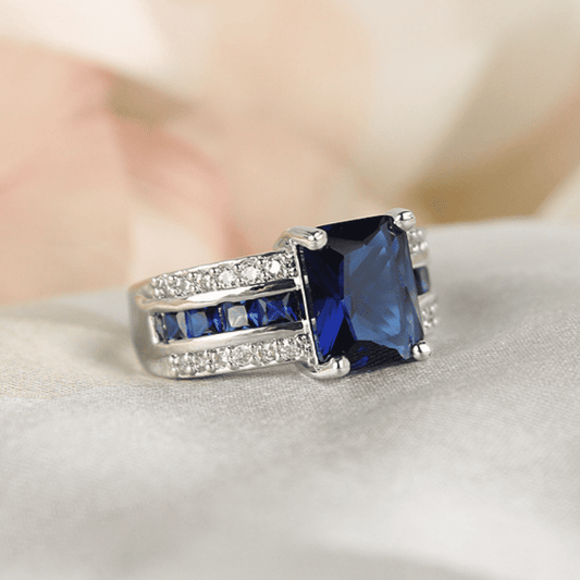 6Ct Blue Baguette Engagement Ring-Miusejewelry