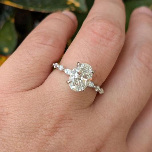 6Ct Oval Cut White Sapphire Engagement Ring-Miusejewelry