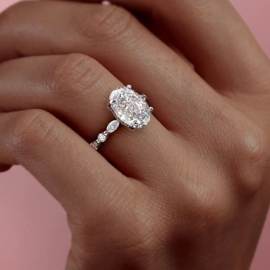 6Ct Oval Cut White Sapphire Engagement Ring-Miusejewelry