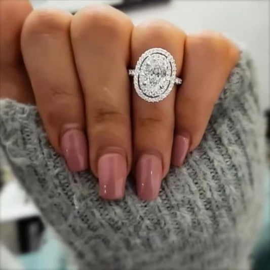 8Ct Hollow Double Halo Oval Cut Engagement Ring-Miusejewelry