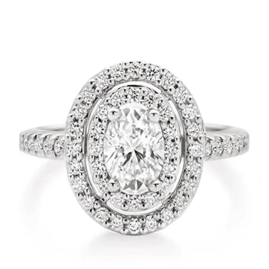 8Ct Hollow Double Halo Oval Cut Engagement Ring-Miusejewelry
