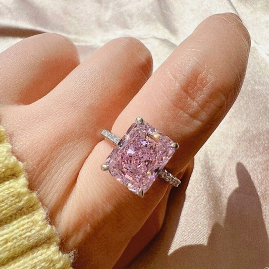 8Ct Baguette Cut Pink Sapphire Engagement Ring-Miusejewelry