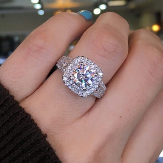 15Ct Cushion Cut White Sapphire Silver Engagement Ring-Miusejewelry