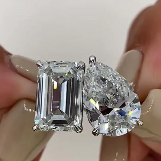 12Ct Pear&Baguette Cut White Sapphire Engagement Ring-Miusejewelry