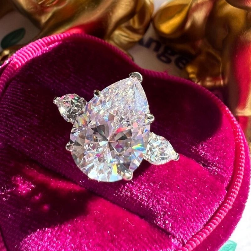 10Ct Pear Cut White Sapphire Engagement Ring-Miusejewelry