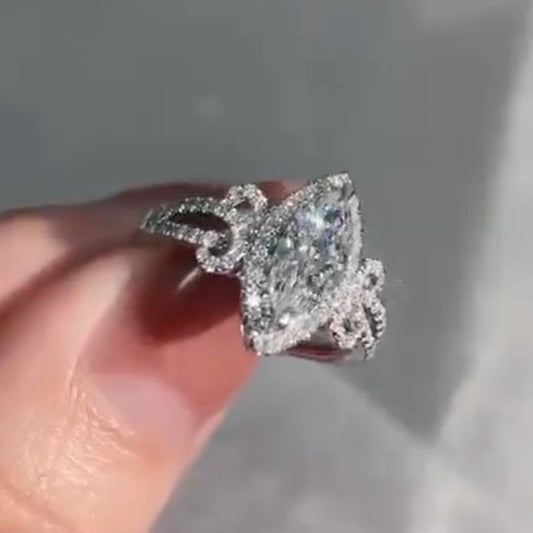 9Ct Marquise Cut White Sapphire Engagement Ring-Miusejewelry