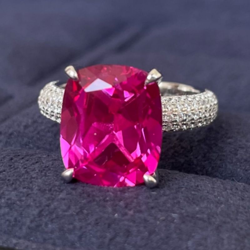 12Ct Cushion Cut Ruby Sapphire Silver Engagement Ring-Miusejewelry