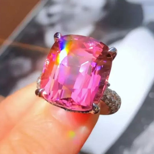 12Ct Cushion Cut Ruby Sapphire Silver Engagement Ring-Miusejewelry