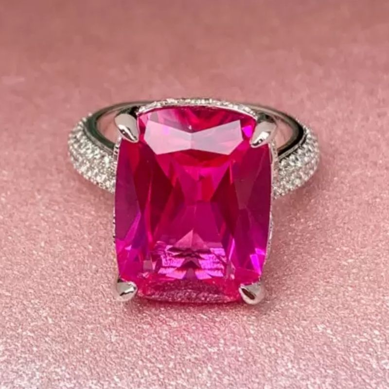 12Ct Cushion Cut Ruby Sapphire Silver Engagement Ring-Miusejewelry