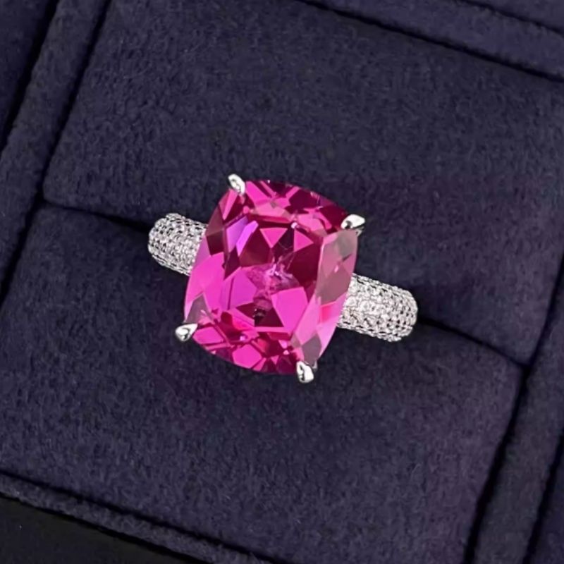 12Ct Cushion Cut Ruby Sapphire Silver Engagement Ring-Miusejewelry