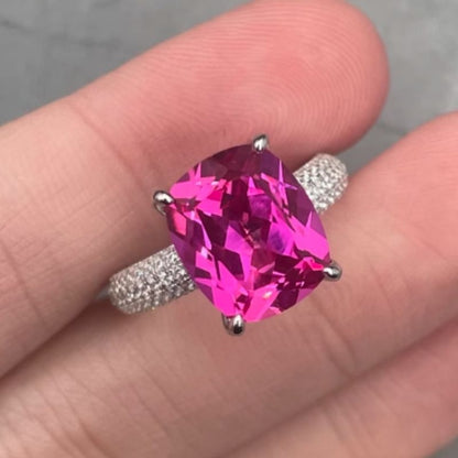 12Ct Cushion Cut Ruby Sapphire Silver Engagement Ring-Miusejewelry
