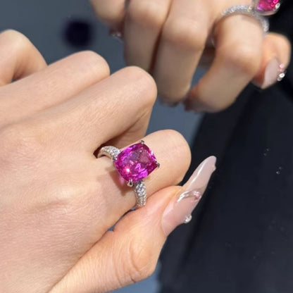 12Ct Cushion Cut Ruby Sapphire Silver Engagement Ring-Miusejewelry