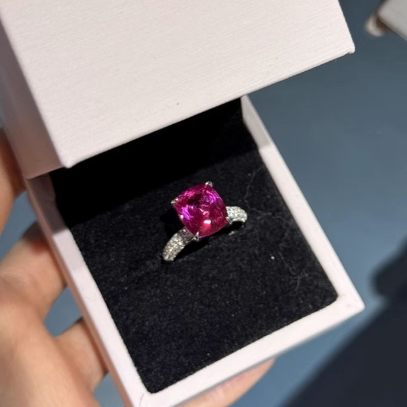 12Ct Cushion Cut Ruby Sapphire Silver Engagement Ring-Miusejewelry