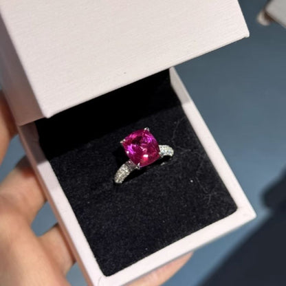 12Ct Cushion Cut Ruby Sapphire Silver Engagement Ring-Miusejewelry