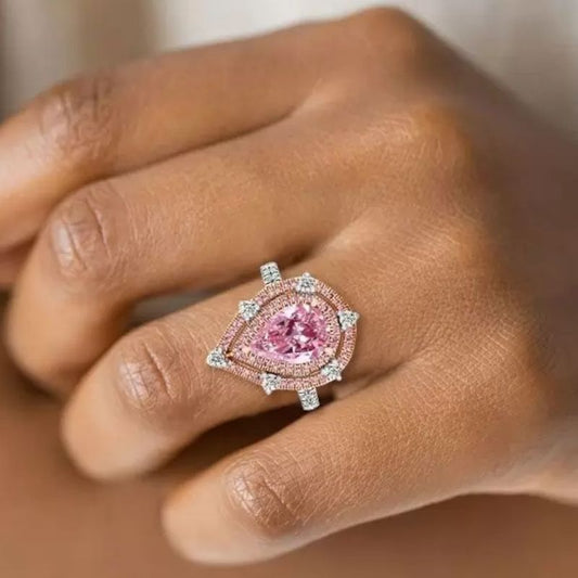 12Ct Pear Cut Pink Sapphire Silver Engagement Ring-Miusejewelry
