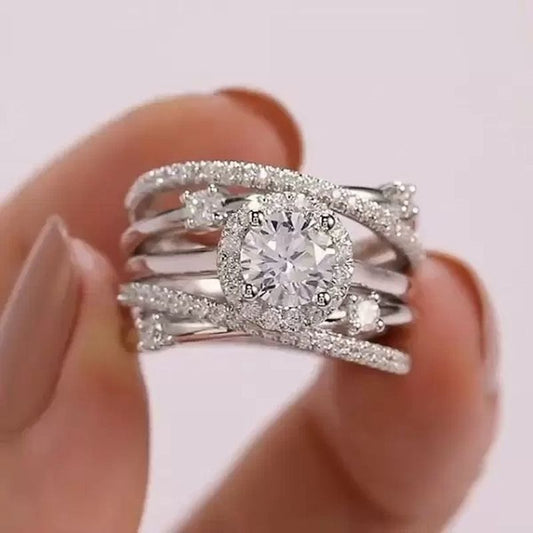 10Ct Round Cut White Sapphire Silver Wedding Ring-Miusejewelry