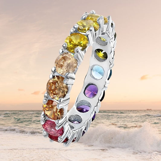 10Ct Round Cut Rainbow Silver Wedding Ring-Miusejewelry