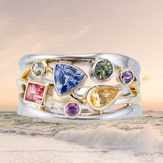12Ct Rainbow Sapphire Sterling Silver Wedding Ring-Miusejewelry