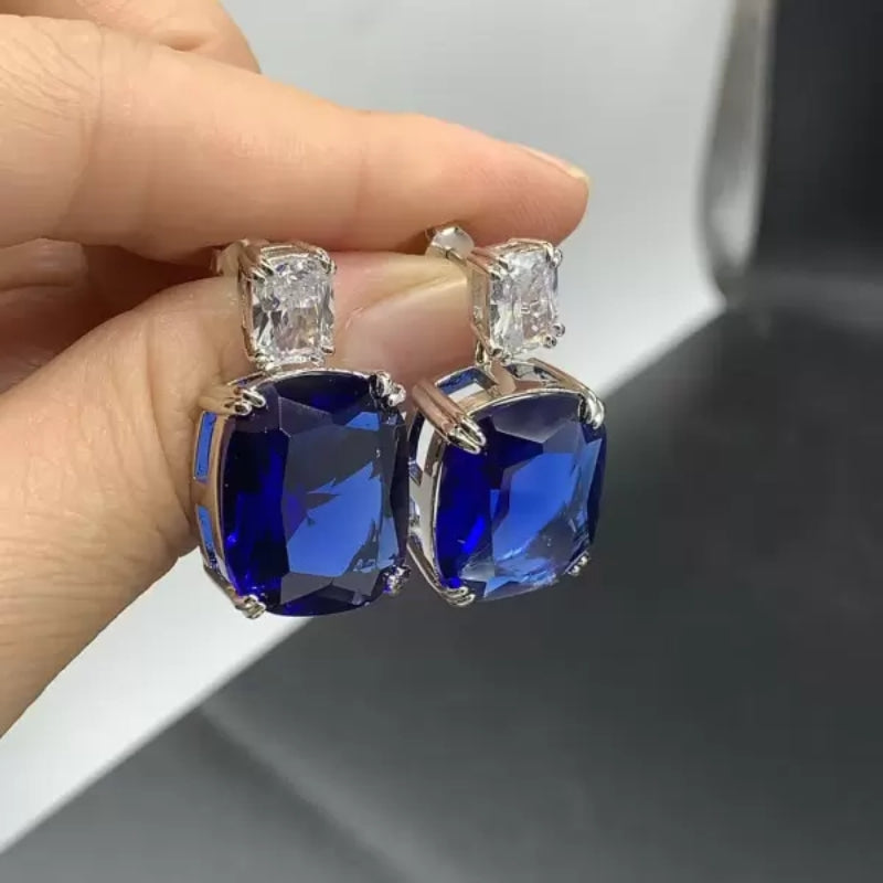 18Ct Cushion Cut Sapphire or Aquamarine Drop Earrings-Miusejewelry