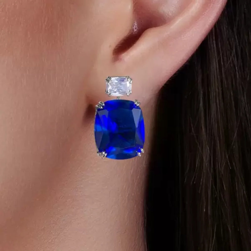 18Ct Cushion Cut Sapphire or Aquamarine Drop Earrings-Miusejewelry