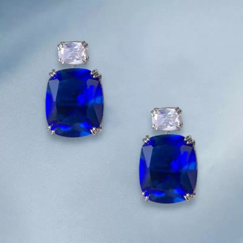 18Ct Cushion Cut Sapphire or Aquamarine Drop Earrings-Miusejewelry