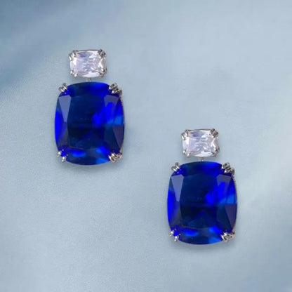 18Ct Cushion Cut Sapphire or Aquamarine Drop Earrings-Miusejewelry