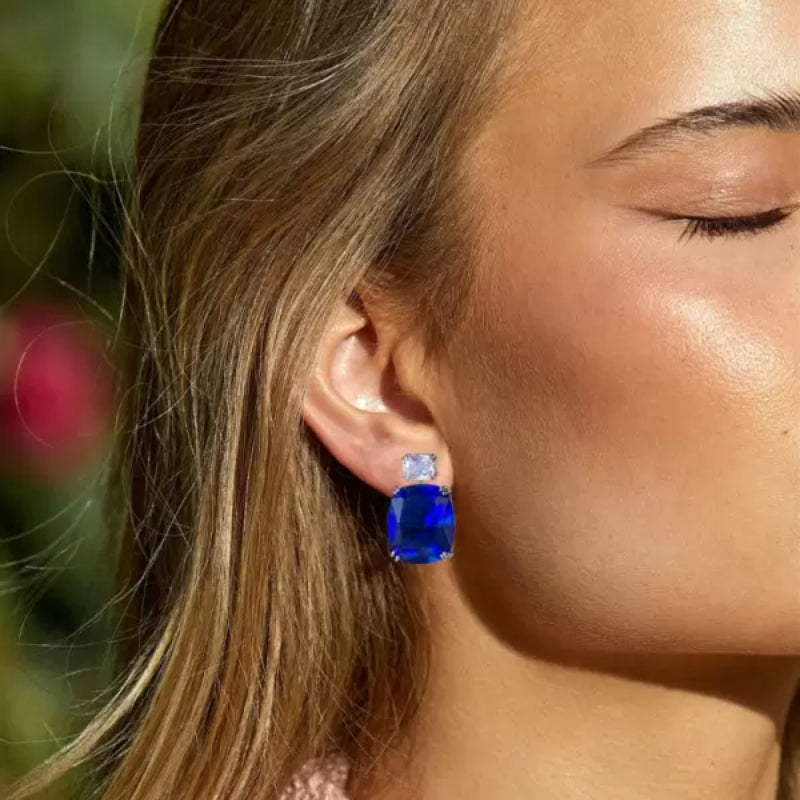 18Ct Cushion Cut Sapphire or Aquamarine Drop Earrings-Miusejewelry