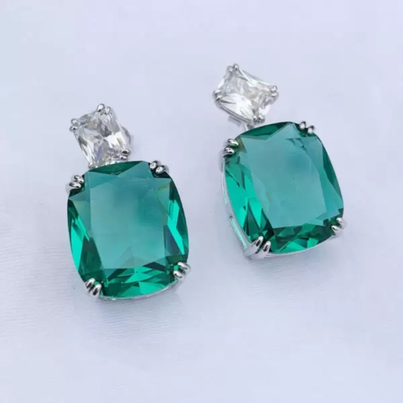 18Ct Cushion Cut Sapphire or Aquamarine Drop Earrings-Miusejewelry