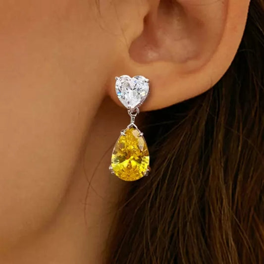 8Ct Pear Cut Yellow Sapphire Drop Earrings-Miusejewelry