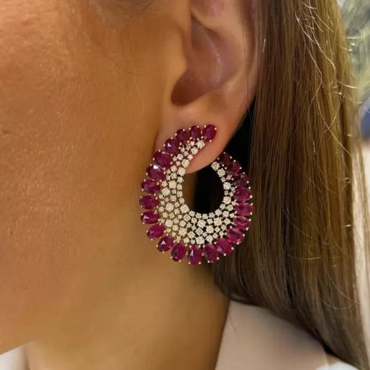Nature Inspired 16Ct Oval Cut Ruby Statement Earrings-Miusejewelry