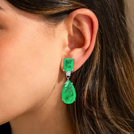 16Ct Pear Cut Green Sapphire Drop Earrings-Miusejewelry