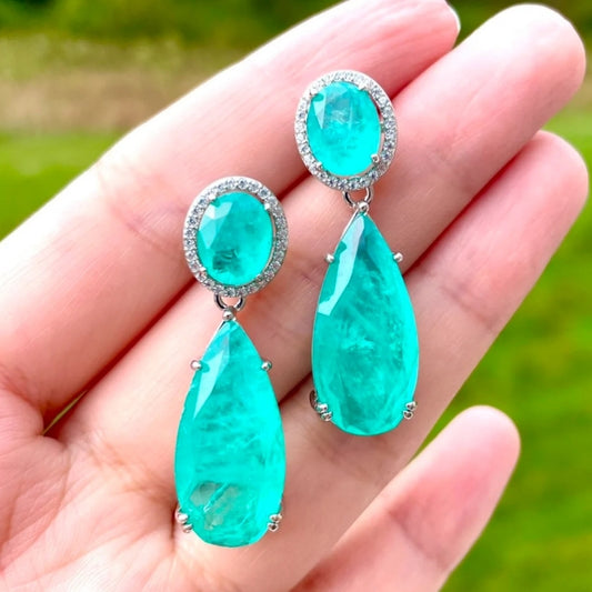 16Ct Pear Cut Blue Sapphire Drop Earrings-Miusejewelry