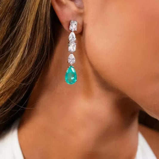 14Ct Baguette&Pear Cut Blue Sapphire Drop Earrings-Miusejewelry