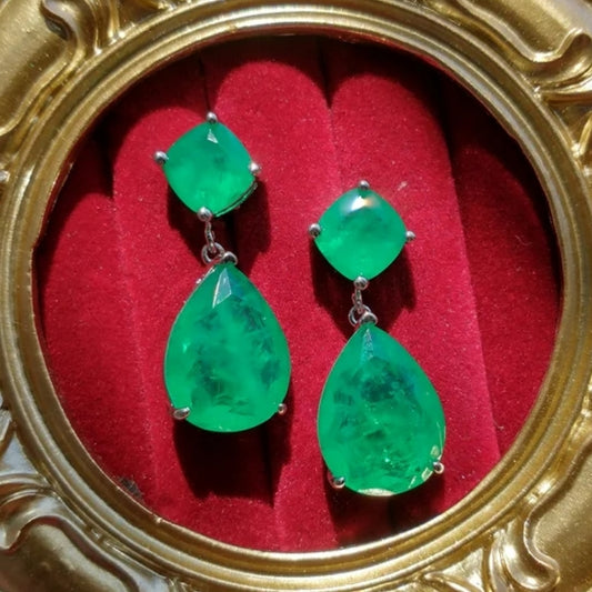13Ct Asscher&Pear Cut Green Sapphire Drop Earrings-Miusejewelry