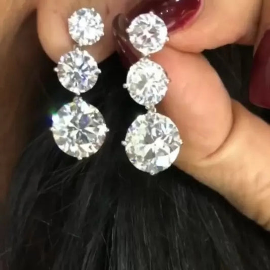 12Ct Round Cut White Sapphire Drop Earrings-Miusejewelry