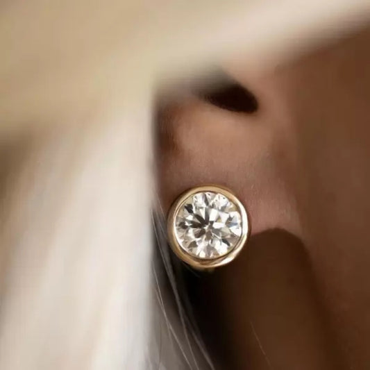 10Ct Round Cut White Sapphire Yellow Gold Earrings-Miusejewelry